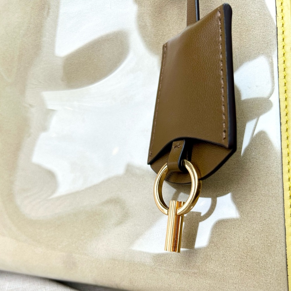 Tory Burch Large Lee Radziwill Beige and Yellow Patent Raincoat Satchel - Picture 13 of 16